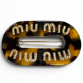 Great MIUMIU Valletta Logo Crystal Rigidplex Hair Clip Brown Women 5JF088