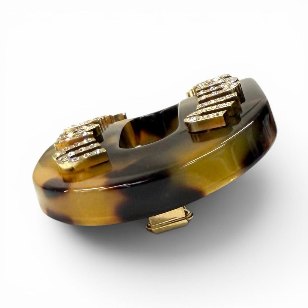 Great MIUMIU Valletta Logo Crystal Rigidplex Hair Clip Brown Women 5JF088