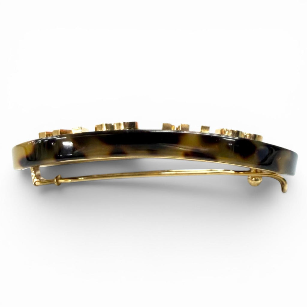 Great MIUMIU Valletta Logo Crystal Rigidplex Hair Clip Brown Women 5JF088