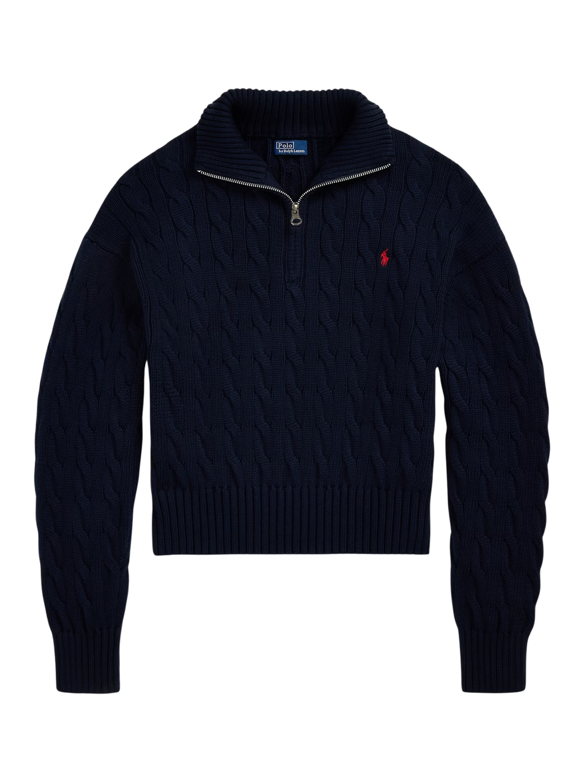 RALPH LAUREN WOMEN Cable-Knit Cotton Quarter-Zip Sweater Hunter Navy