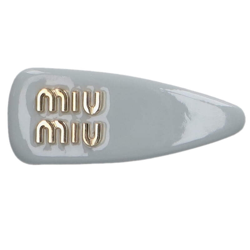Miu Miu Lambskin Logo Patent Barrette Gray