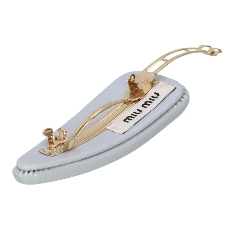 Miu Miu Lambskin Logo Patent Barrette Gray