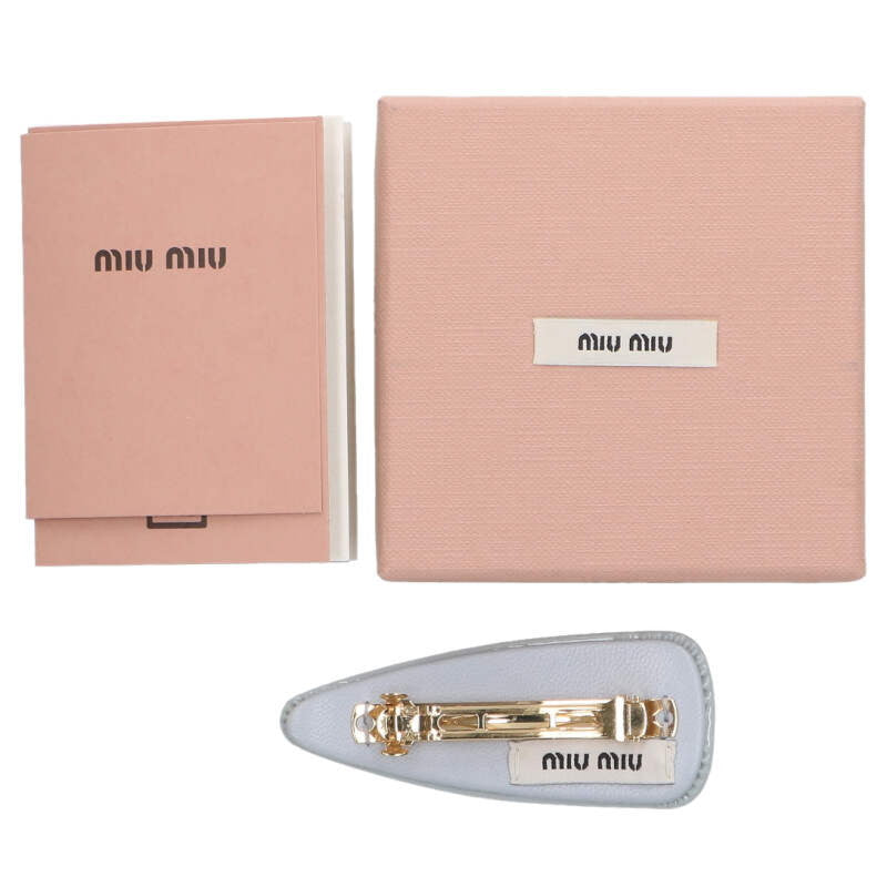 Miu Miu Lambskin Logo Patent Barrette Gray