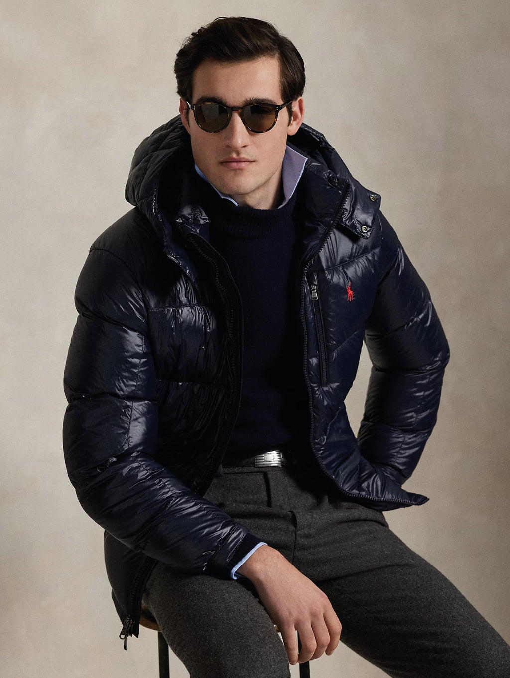 Glossy Ripstop Down Jacket Blue