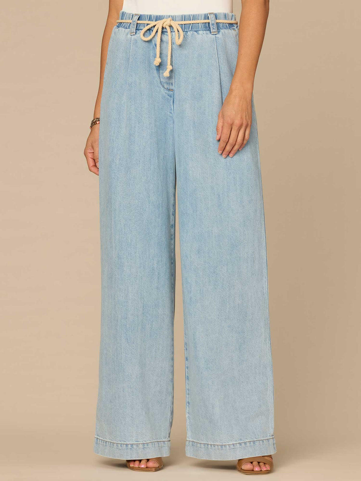 "Ab"leisure Skyrise Pleated Spade Pocket Wide Leg Jeans with Rope Belt