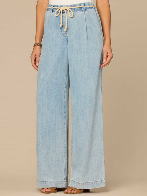 "Ab"leisure Skyrise Rope Belt Pleated Petite Wide Leg Jeans