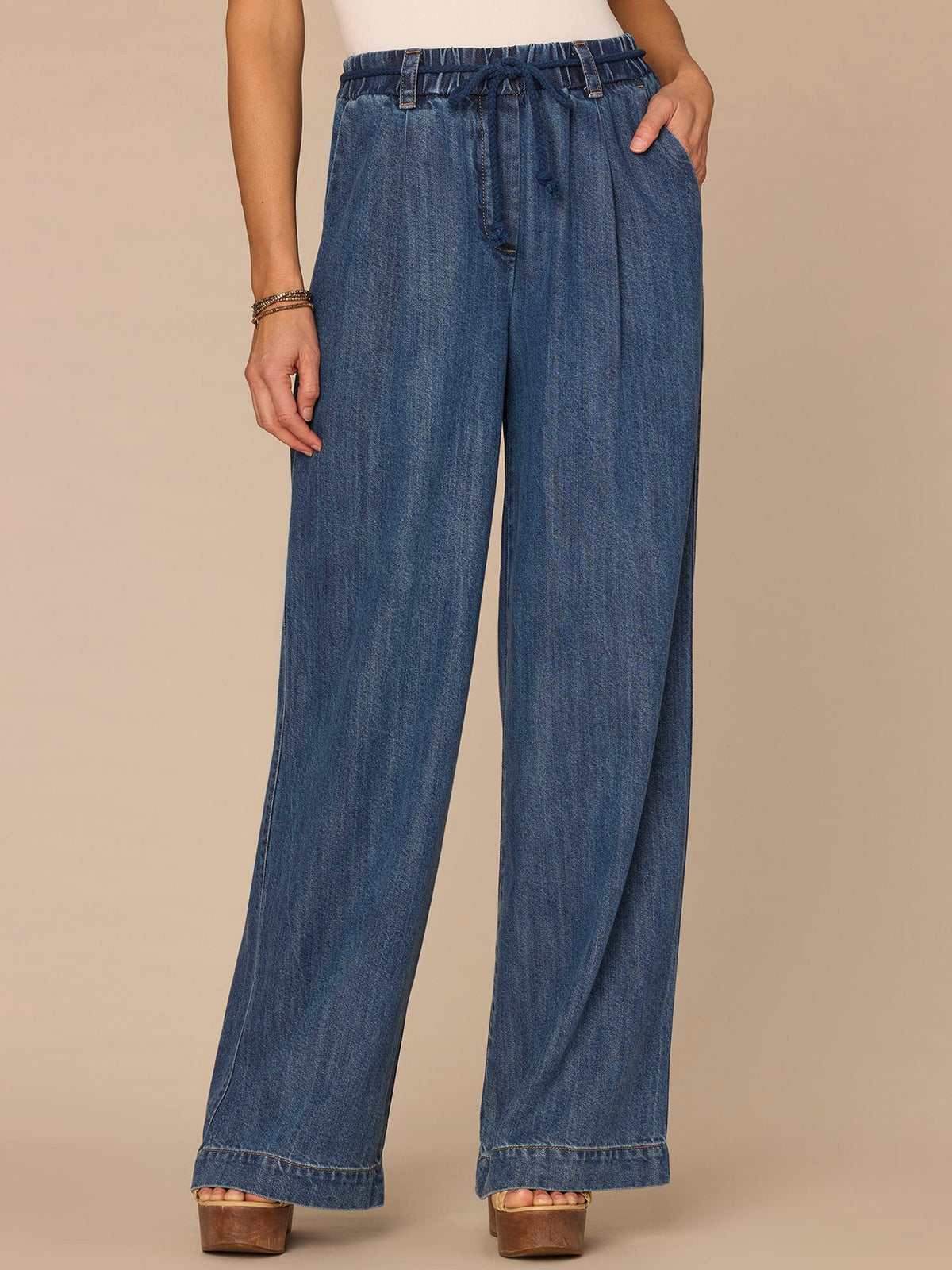 "Ab"leisure Skyrise Rope Tie Belt Spade Pocket Pleated Wide Leg Jeans