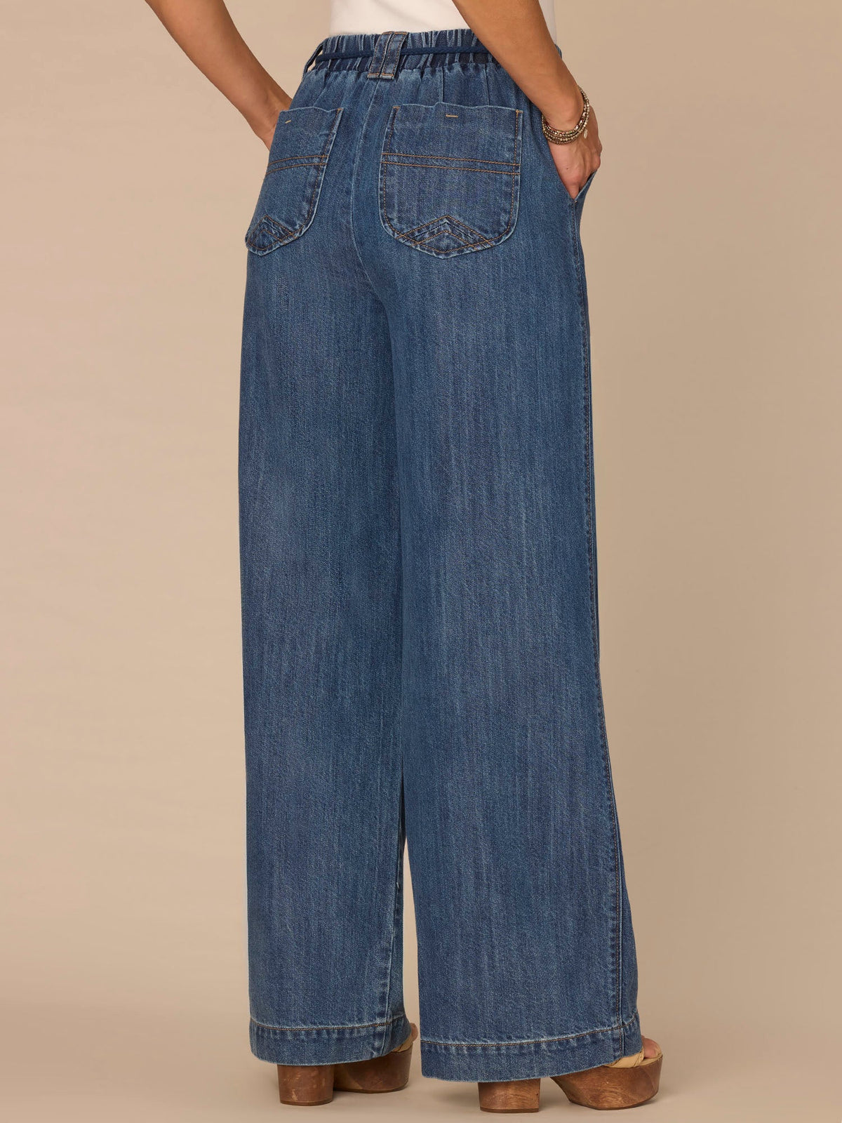 "Ab"leisure Skyrise Tie Belt Spade Pocket Pleated Petite Wide Leg Jean