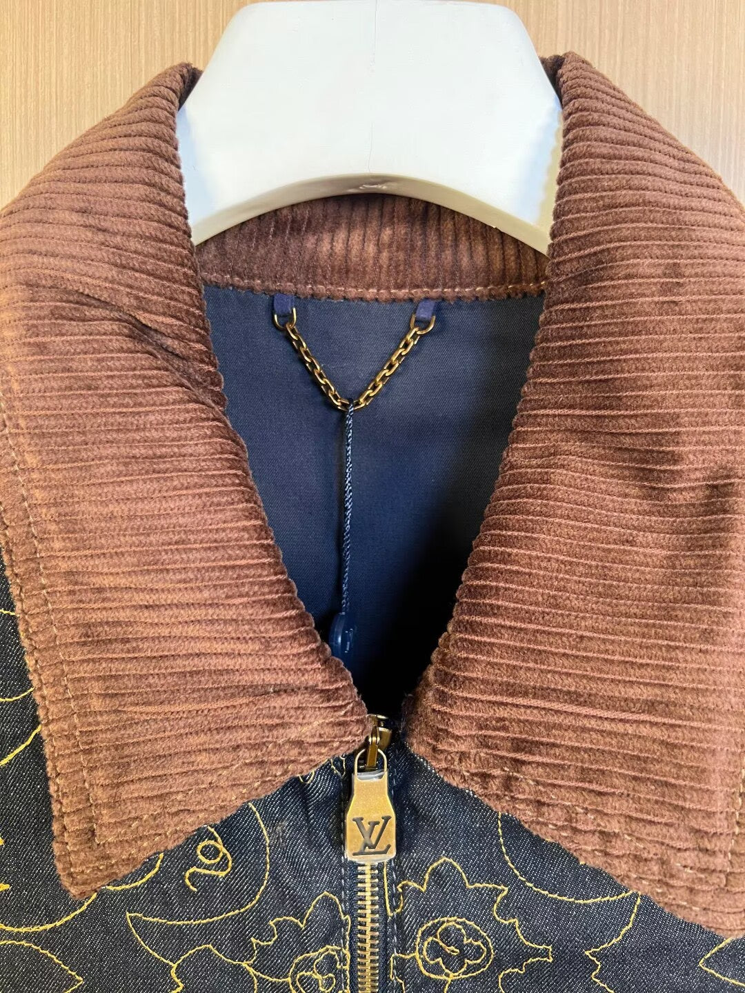 LOUIS VUITTON Monogram Embroidered Denim Jacket | Corduroy Collar | Dark Indigo | EU 46–52