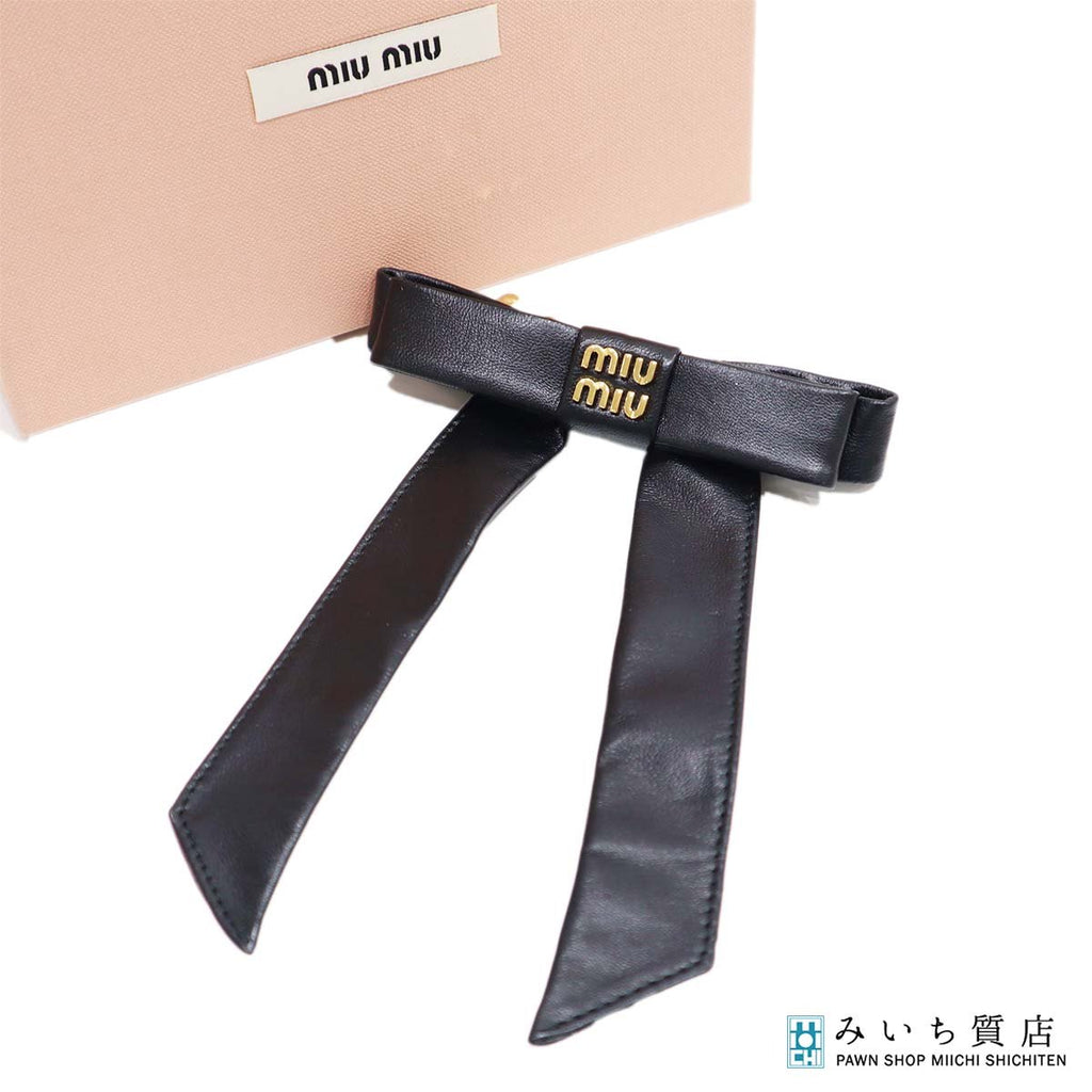miumiu ミュウミュウ リボン バレッタ ヘアアクセサリー 髪留め ブラック 箱有 26k492-6