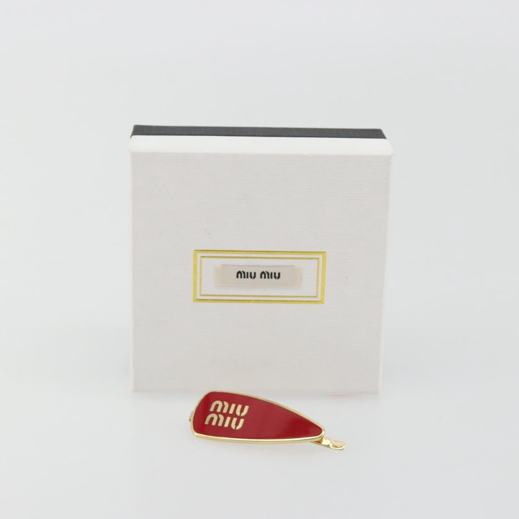 Miu Miu Barrette Hair Clip Metal Red Gold Auth BA14031M